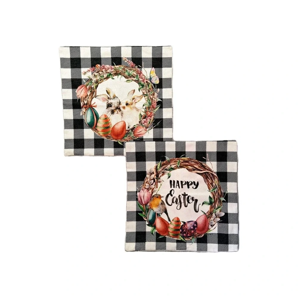 Easter Pillow‎ Cover 17x17 Inch Spring Decorations Rabbit Eggs Set Of 2